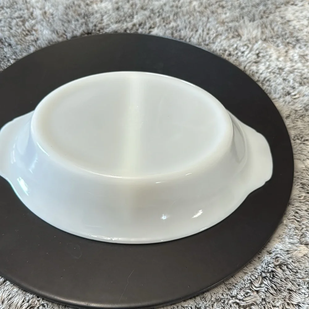 Vintage Anchor Hocking Fire King White Milk‎ Glass Divided Baking Dish Model 468